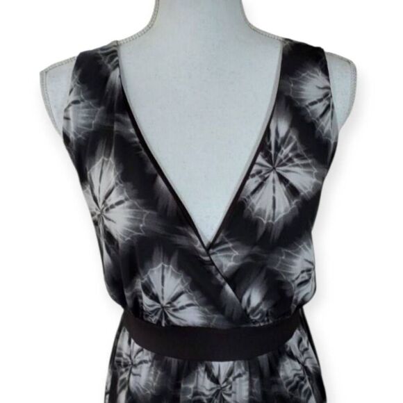 RHAPSADY BLACK, GRAY, & WHITE PLUNGE MAXI DRESS SZ.1X EUC. - Picture 2 of 5